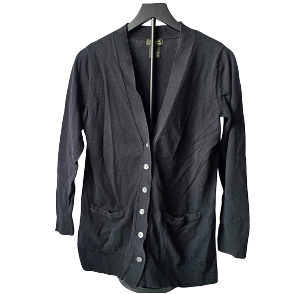 Eddie Bauer Cotton Cashmere Black Button-Up Cardigan Women’s Size L Pockets Long - Picture 1 of 6